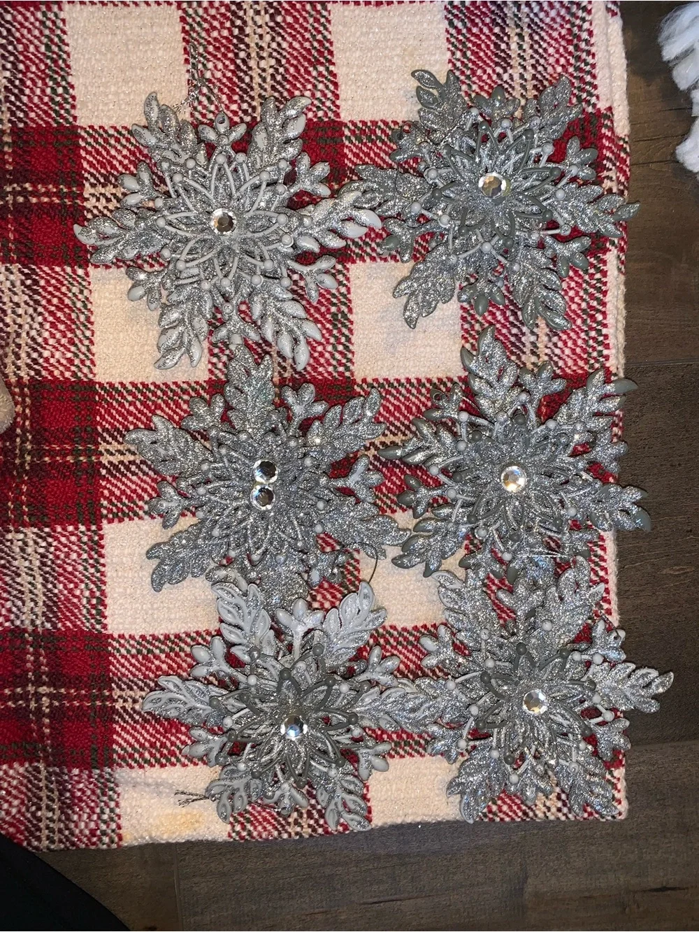 Glitter Silver Snowflake Ornaments with Rhinestones - Set of 6